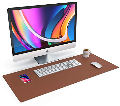 CSL Tischunterlage Schreibtischunterlage 90 x 40cm - Premium PU-Leder Schreibunterlage - zusätzliche Anti Rutsch Beschichtung - wasserdicht - XXL Mauspad - für Büro u Home Office 900x400 mm Braun