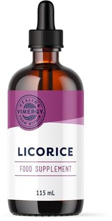 Vimergy Extrait de Racine de Réglisse, 57 Portions - Complément à base de Réglisse - Gouttes - Végétalien - Formulé sans Sucre ni Liant - Sans OGM et sans Gluten (115 ml)