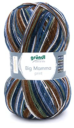 Gründl Wolle Big Mamma Print - XXL Wolle zum Stricken - Großknäuel 400 g / 1040 m - Wolle Farbverlauf aus 100 % Polyacryl - Moos-royal-indigo-taupe-schoko-weiß