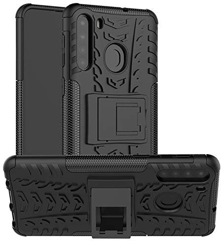 LFDZ Compatible with Samsung Galaxy A21 Case,Heavy Duty Tough Armour Rugged Shockproof Cover with Kickstand Case For Samsung Galaxy A21 Smartphone(Not fit Samsung Galaxy A20),Black