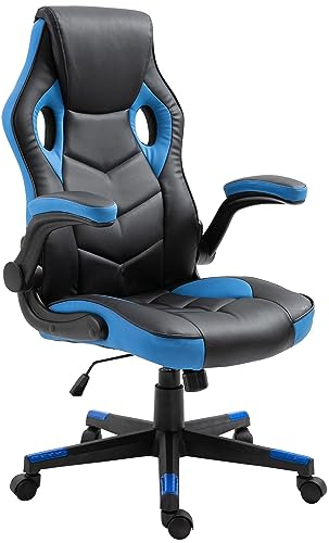 CLP Gaming Bürostuhl Omis Kunstleder I Schreibtischstuhl Höhenverstellbar I Drehstuhl Gepolstert Mit Wippmechanismus I Max. Belastbarkeit 120 kg, Farbe:schwarz/blau