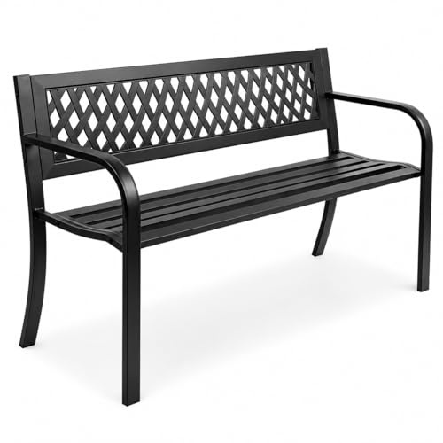 Banco de Jardín Exterior de Metal 2-3 Plazas | Asiento de Acero Resistente | Ideal para Terraza, Patio, Porche o Balcón | Diseño Decorativo con Respaldo Curvo | Mueble Exterior Duradero