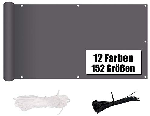 MENGH Balkon Sichtschutz 85x1000cm, Balkonumspannungen Wind- und UV-Schutz, in div. Größen & Farben für Gartenzaun Balkonzaun grau