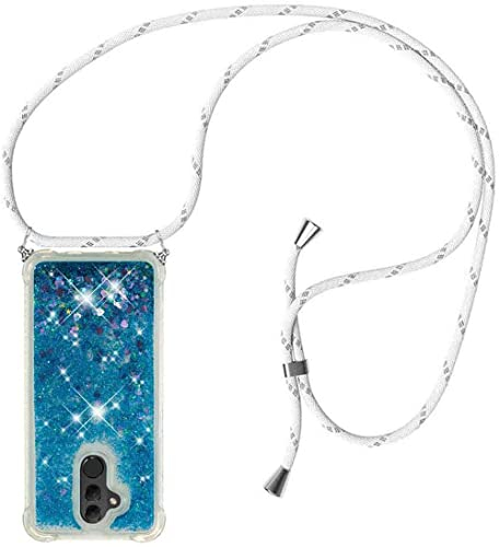 HongMan Handykette Hülle Kompatibel mit Huawei Mate 20 Lite Cover - Quicksand Glitzer Hülle mit Band - Silikon Handyhülle mit Kordel Umhängenband - Schnur mit Treibsand Case zum Umhängen