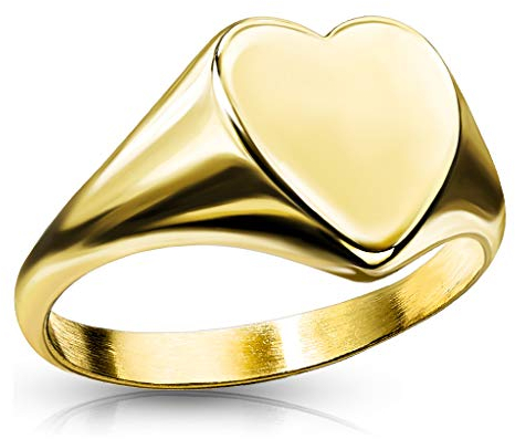 Paula & Fritz® Ring Damen Siegelring Herz Gold 316L Chirurgenstahl Größe 54 (17,2) 11-mm breit Damen-Ring Herren-Ring Partner-Ring Verlobungs-Ring