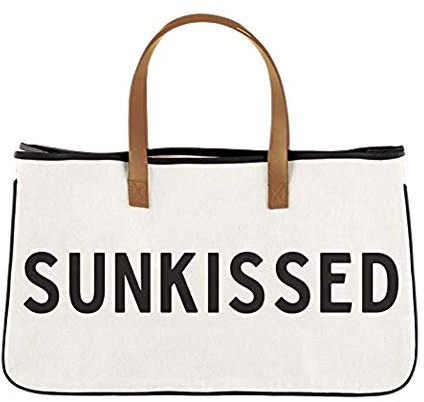Santa Barbara Design Studio Tote Bag Hold Everything Collection Black and White 100% Cotton Canvas with Leather Handles, Sunkissed