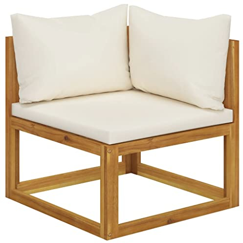 vidaXL Akazienholz Massiv Modular Ecksofa mit Cremeweißen Kissen Sofa Lounge Gartensofa Sessel Gartensessel Einzelsofa Gartenmöbel