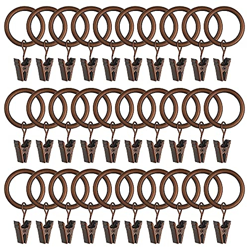 WMYCONGCONG 40 Stück Metall Vorhang-Clips, dekorative Gardinenstangenclips, Kleiderbügelringe, rostfrei, Vorhangringe mit Clips, 2,5 cm Innendurchmesser (Antik-Kupfer)
