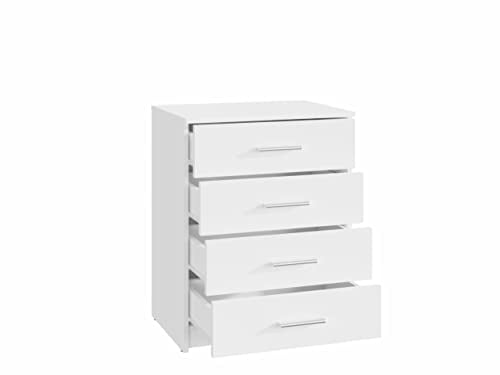 MATKAM Schubladen-Kommode Bodo 4S in moderner Optik, B60 x H75 x T35 cm, laminierte Möbelplatte, mit Rückwand, 4Schubfächer, Jede mit länglichem Griff zum Aufmachen (Weiß)