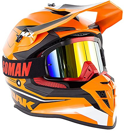 Casco Motocross Omologato DOT/ECE Casco Moto Cross Uomini Donne Downhill Endurance Gara Casco Da Motocross Integrale Leggero Ctraspirante Casco Integrale Di Sicurezza Con Occhiali Orange Black,XXL
