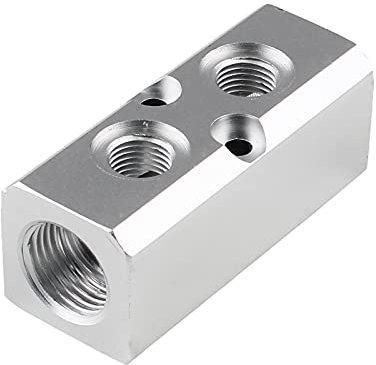 LDEXIN 2 Way Pneumatic Manifold Air Distribution Block, Compressed Air Manifold Pneumatic Block, Air Coupler Fast Connector for Compressor, Silver