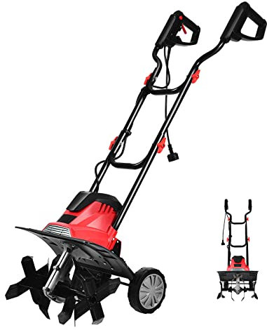 GOPLUS - Motobloque eléctrico de 1200 W, 6 cuchillas, potente motocultor con profundidad de trabajo 22 cm, interruptor de doble seguridad con rueda para jardinería y cultivador