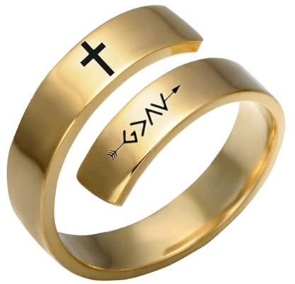 Religiöse Frauen Männer 18 Karat Vergoldeter Kreuz Manschettenring,Katholisches Christentum Jesus Finger Ring Edelstahl Christliche Schmuck Erinnerung,God Is Greater Than The Highs And Lows