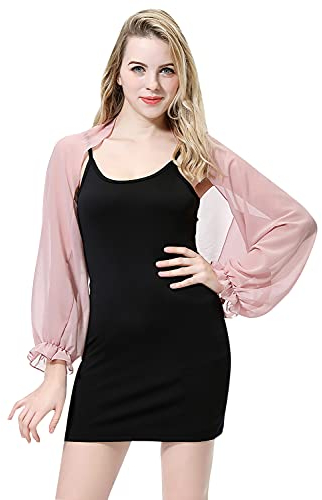 YAOMEI Damen Bolero Blazer Cardigan Schals Chiffon Stickerei Strickjacken Halstücher Stola Umschlagtücher Hochzeiten Braut Bridemaids Abendgarderobe (Rosa)