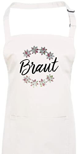 Shirtinstyle Schürze, Braut, Rosen Ranke, Junggesellinnen Abschied Hochzeit Flower Motiv, Kochschürze, Latzschürze, Farbe Weiß