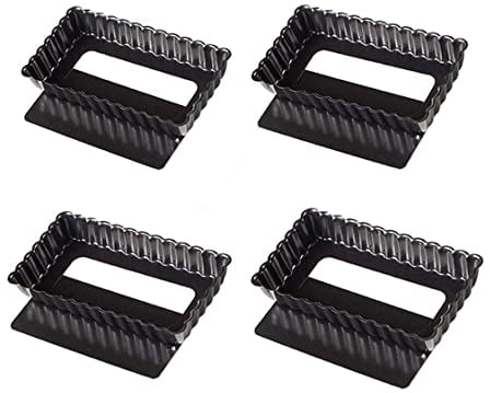 Binnan 4 Pcs Molde Rectangular para Tarta, Molde para Pastel Antiadherente, Bandeja para Tartas Bandeja para Quiche con Base Elevable