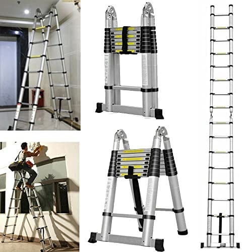 TYXTYX Folding Extension Ladder 16ft/8ft+8ft, Aluminum Telescoping Ladder with Stabilizer, EN131 Certificated, Non-Slip Lightweight Ladder Easy to Carry or Store, Max Load 150kg/330lb