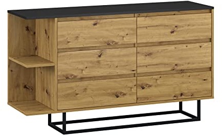 Target Home Sideboard Loft Oak Wotan Anrichte Ablagen Highboard auf Metallbeinen (6 Schubladen)