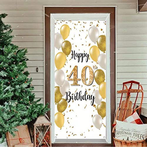 40. Geburtstag Deko Hintergrund Weiß und Gold Türdekoration Banner Stoff Schild 40. Geburtstag Party Willkommen Schild Plakat Mann/Damen Geburtstagsdeko