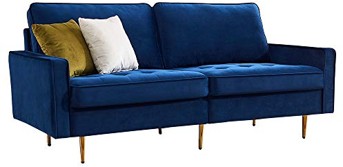 ZYLOYAL10 Modernes Sofa aus Samtstoff, 2-Sitzer 177cm Polstersofa mit Armlehnen, Modernes Samtstoff Sofa, Leicht Aufzubauen, Stabil und Pflegeleicht, Verwendung In Kleinen Wohnungen (Samt, Blau)