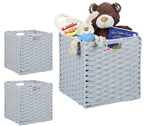 Relaxdays 1 x Aufbewahrungskorb, quadratischer PP-Korb, Stauraum für Bad u. Kinderzimmer, Regalkorb geflochten, 31x32x30 cm, grau