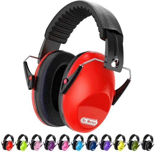 Dr.meter Cascos Antiruido Niños, Cascos Insonorizados Protectores de Oído para Niños Protectores Auditivos Cascos Ruido Orejeras Antiruido con Almohadillas Suaves Rojo