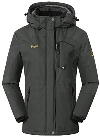 donhobo Damen Wanderjacke Winter Outdoor Mantel Wasserdicht Regenmantel Winddicht Fleecejacken Hooded Skijacken Softshelljacke (Grau, XXL)