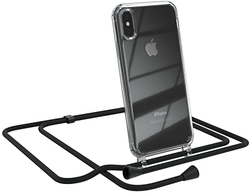 EAZY CASE Handykette kompatibel mit iPhone X/XS Handyhülle mit Umhängeband, Handykordel mit Schutzhülle, Silikonhülle, Hülle, Stylische Kette für Smartphone, Schwarz - Clips Schwarz
