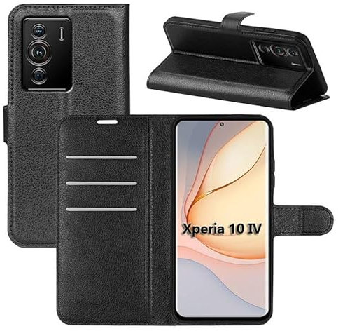 betterfon Handyhülle Kompatibel mit Sony Xperia 10 IV | Premium Qualität TPU Klapphülle für Xperia 10 IV mit Kartenfächern | Magnetverschluss Handyhülle | Schwarz