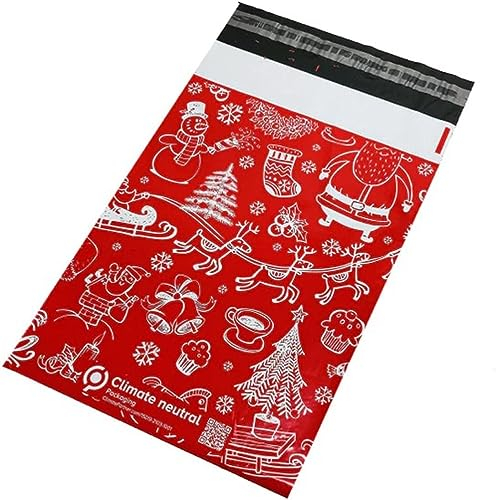 PACKnSELL 10 x 35,6 cm (100 Stück) rote Weihnachts-Versandtaschen, Poly-Versandtaschen, stabile Versandtaschen, verschiedene Versandtaschen, Versandtaschen