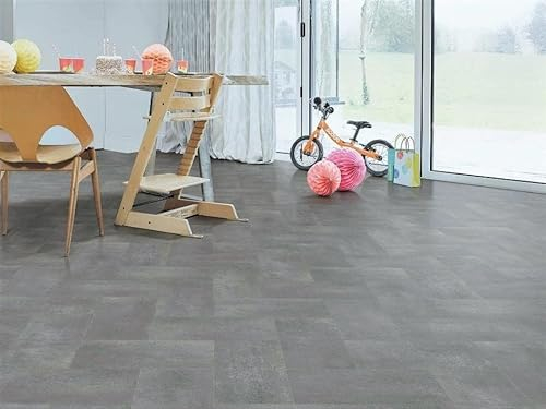 PVC Bodenbelag Vinylboden verschachtelte Fliesen, grau, Zuschnitt (4m breit, 20m lang)