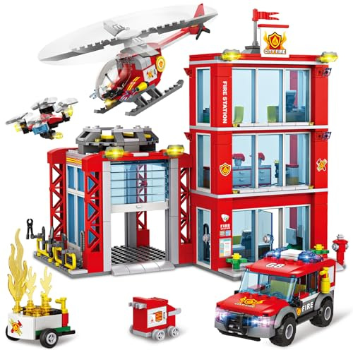 City Fire Station Building Blocks Set with Fire Truck , Fire Rescue Helicopter,Drone & Fire Engine Toys,Fire Command Center Playset, Firefighters Roleplay Toy Gifts for Kids Boys Girls Ages 6+(744PCS)