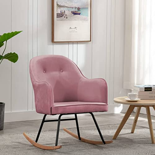XIAOGUANG Schaukelstuhl, Sessel Wohnzimmer, Schaukelsessel, Stillsessel, Schwingsessel, Tv Sessel, Ohrensessel, Relaxsessel, Rocking Chair, Rosa Samt