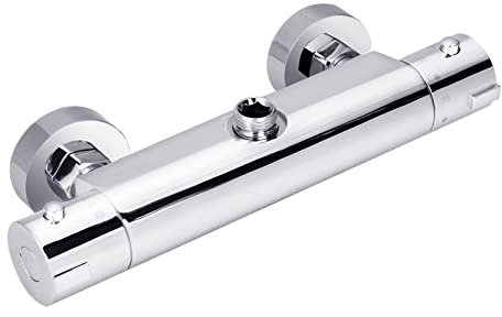 Vinteky Grifo Ducha Termostático, Mezclador Termostático de Ducha, Grifo de Bañera Termostático con Botón de Seguridad 38 ℃, Grifo Ducha para Baño de Latón Cromado