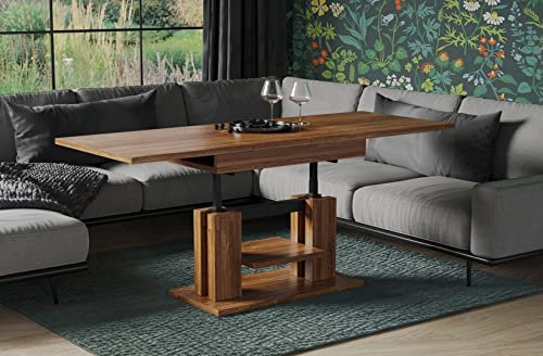 Endo-Moebel Couchtisch Iso 110-170 cm Esstisch erweiterbar & höhenverstellbar Doppellift (Stirling Eiche)