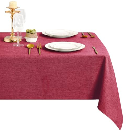 DWCN Rot Tischdecke Weihnachten Leinenoptik Abwaschbar Tischwäsche Wasserabweisend Tischtuch für Esszimmer, Garten, Party, Hochzeiten oder Haushalt,110x140cm
