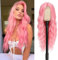 BUPPLER Cosplay Long Pink Wig 28 Inch Middle Part Synthetic Wig Realistic Gifts Party Wigs for Women Daily Use Colorful Wigs (Pink)