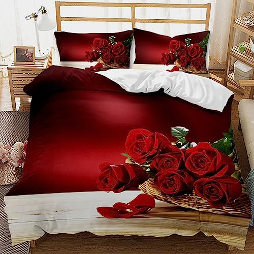 TULTOAP 3D Rot Rose Bedruckte Bettwäsche Sets, Romantische Rose Blume Bettbezug Rose Bettwäsche für Mädchen Erwachsene Schlafzimmer Dekoration (Rose 6,200 x 200 cm)
