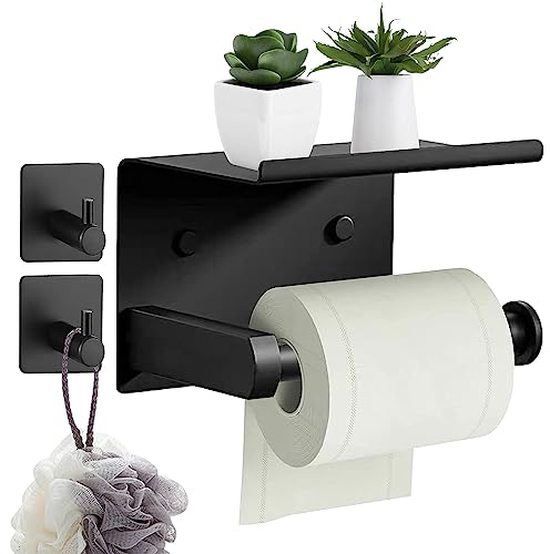 Nchdewui Toilettenpapierhalter ohne Bohren - Selbstklebende WC Papier Halterung aus gebürstetem Edelstahl mit 2 Klebehaken für Küche und Badzimmer Schwarz