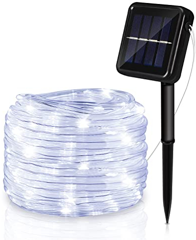 Cecaylie 20 M Solar Lichtschlauch Lichterkette, Kaltweiß LED Lichtschlauch, 200 LEDs Wasserdicht Außenlichterkette 8 Modi, für Hochzeit,Party und Weihnachten,Weihnachtsbeleuchtung