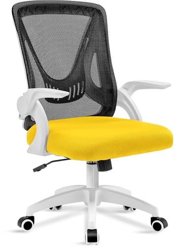 Blisswood Adjustable Office Chair, Desk Chair, Mesh Swivel Computer Chair With 90° Flip-up Armrest With Lumbar Support Adjustable Height (Yellow & Black)