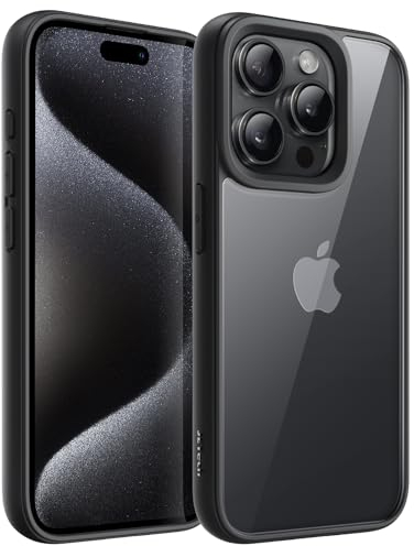 JETech Case for iPhone 15 Pro Max 6.7-Inch, Shockproof Phone Bumper Cover, Solid Color Matte TPU Frame, Anti-Scratch Clear Back (Black Titanium)