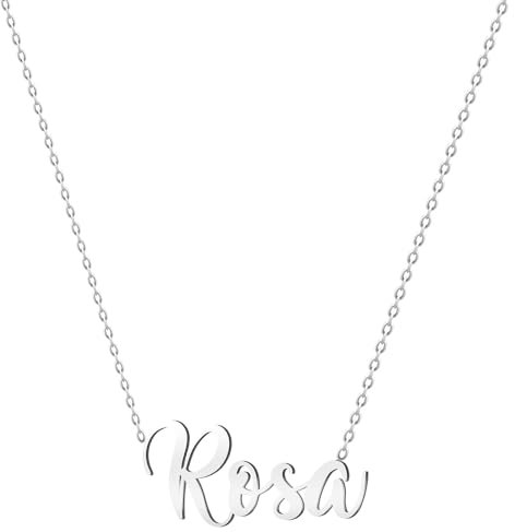 various Collar Nombre Rosa Acero Inoxidable-Colgante Nombre Personalizado Plateado para Collar Mujer-Regalos Personalizados para Mujer Madres Niña Parejas, Mejor Amiga