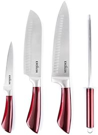 Excelsa Phoenix Set 4 Coltelli da Cucina, Manico Rosso, Acciaio INOX
