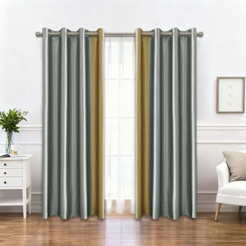 Ystyle Blackout Curtain mit Ösen 2er Set, 140×280 cm, Grau Gelb | Moderne Verdunkelungsvorhänge, Thermovorhang Hitzeschutz, Weiche Gardinen Blickdicht für Wohnzimmer Schlafzimmer