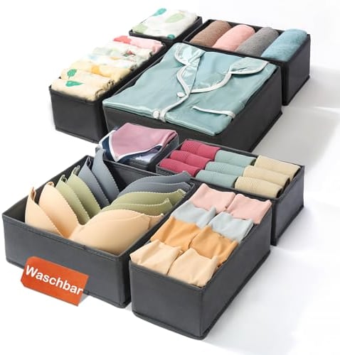 ORLISA 16er Set Schubladen Organizer kompatibel mit HEMNES Kommode andere Schubladensysteme, Faltbare Aufbewahrungsboxen für Kleidung, Modular einsetzbar für Kleiderschrank Wickelkommode, Grau