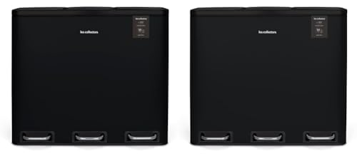 Les Collectors Poubelle de tri à pédale Noir Mat N°988 Capacité 54 L, Résistante, Cuisine, Séparateur de déchets 3 bacs, Seaux Amovibles, Recyclage, Tri sélectif, Fermeture Couvercle silencieuse