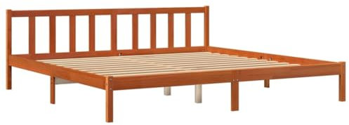 vidaXL Cadre de Lit, Lit Double avec Sommier à Lattes, Lit Adulte, Meuble de Chambre à Coucher, Moderne, Cire Marron 180x200 cm Bois de Pin Massif