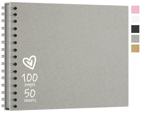 Vienrose 28,5 x 20,5 cm Fotoalbum zum Selbstgestalten und Einkleben mit 100 Seiten, Hardcover Kraftpapier Spiralalbum, DIY Sammelalbum für Hochzeit, Geburtstag, Hellgrau