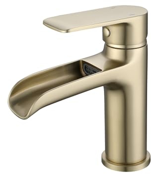 Wasserfall Waschtischarmatur Gebürstetes Gold, Wasserhahn Bad Wasserfall,Wasserhahn Waschbecken Für Badezimmer, Einhandmischer Waschbeckenarmatur,Bad Brass Mischbatterie